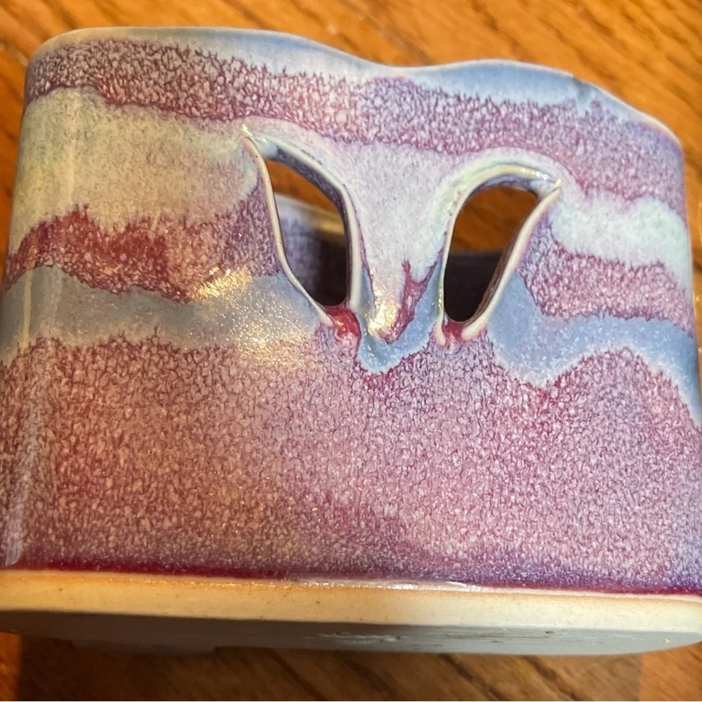 Bay Studio Pottery Notepad Pen Holder Purple Blue Drip Glaze
